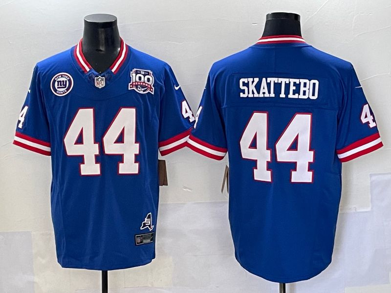 Men 2025 New York Giants #44 Skattebo Blue Throwback Three generations Nike Limited NFL Jersey style 18